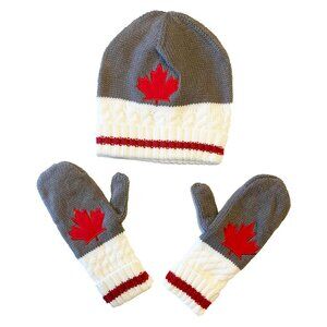 Maple Leaf Canadian Themed Beanie Hat Mittens Gloves Set (102)
